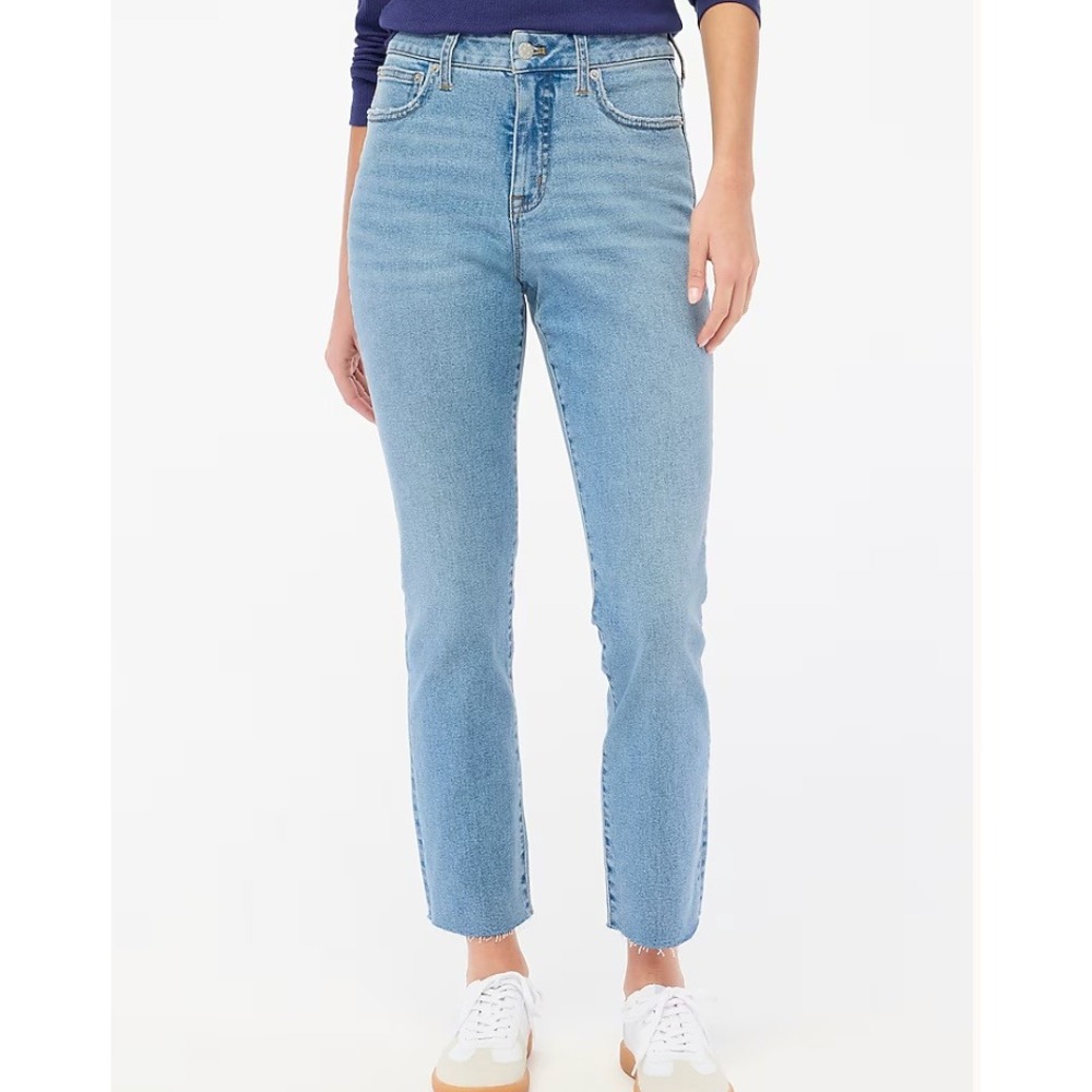 J.Crew Essential Straight Jean Women 27 Blue All-Day Stretch Raw Hem Classic